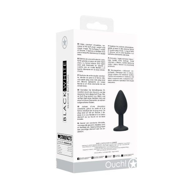 Ouch! Black & White Silicone Butt Plug With Removable Jewel Black - Image 8