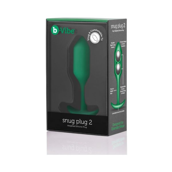 b-Vibe Snug Plug 2 Weighted Silicone Anal Plug Green - Image 2