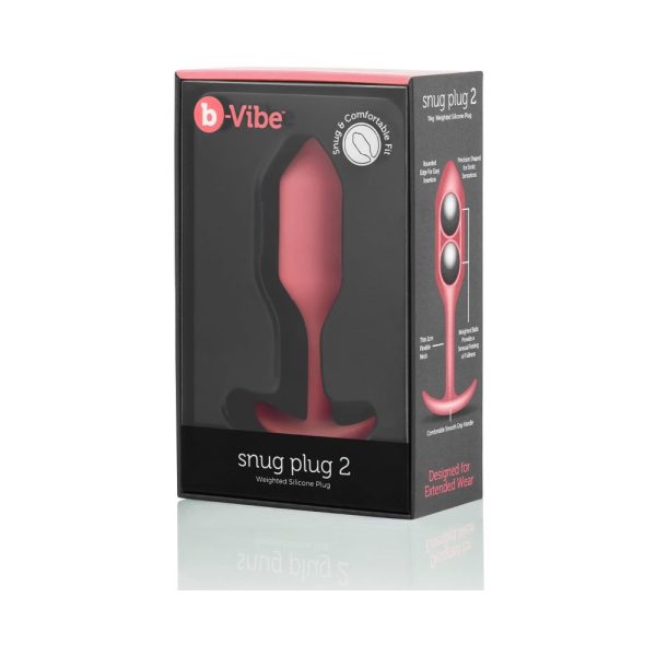 b-Vibe Snug Plug 2 Weighted Silicone Anal Plug Coral - Image 2