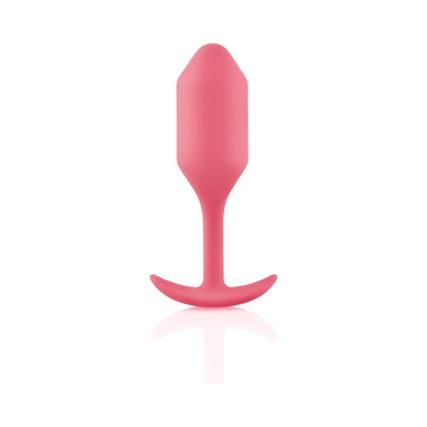 b-Vibe Snug Plug 2 Weighted Silicone Anal Plug Coral - Image 3