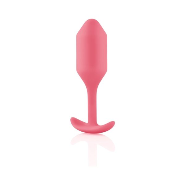 b-Vibe Snug Plug 2 Weighted Silicone Anal Plug Coral - Image 4