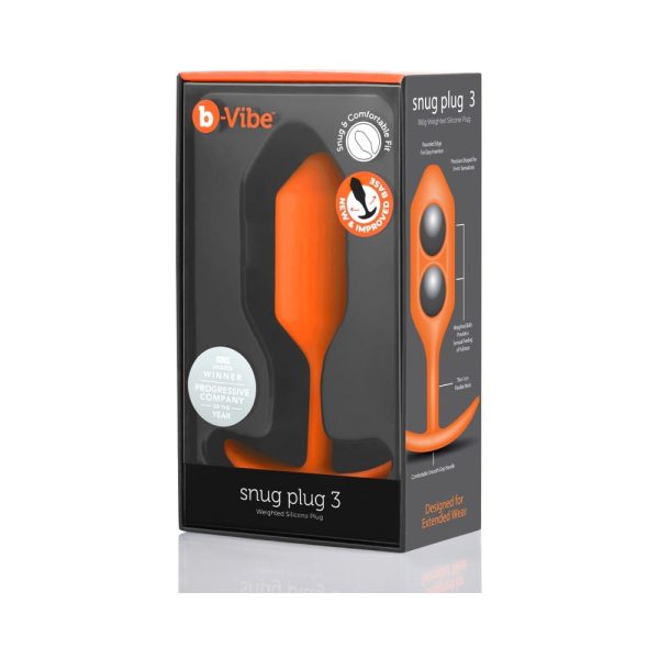 b-Vibe Snug Plug 3 Weighted Silicone Anal Plug Orange - Image 2