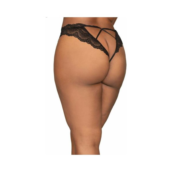 Dreamgirl Lace Tanga Open-Crotch Panty and Elastic Open Back Detail Black 3X Hanging - Image 2