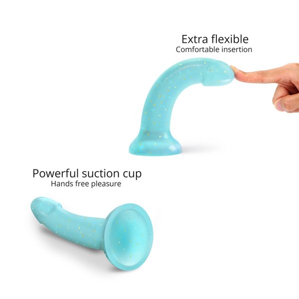 Love to Love Dildolls Nightfall 6 in. Silicone Dildo with Gold Star Glitter Blue - Image 4