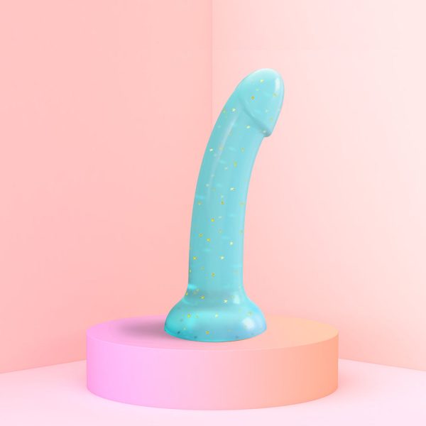 Love to Love Dildolls Nightfall 6 in. Silicone Dildo with Gold Star Glitter Blue - Image 5