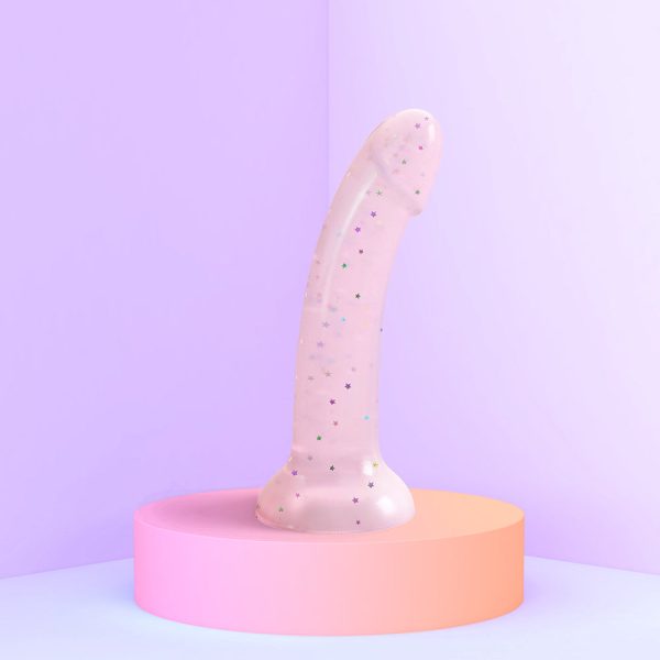 Love to Love Dildolls Starlight 6 in. Silicone Dildo with Multicolor Star Glitter Pink - Image 5