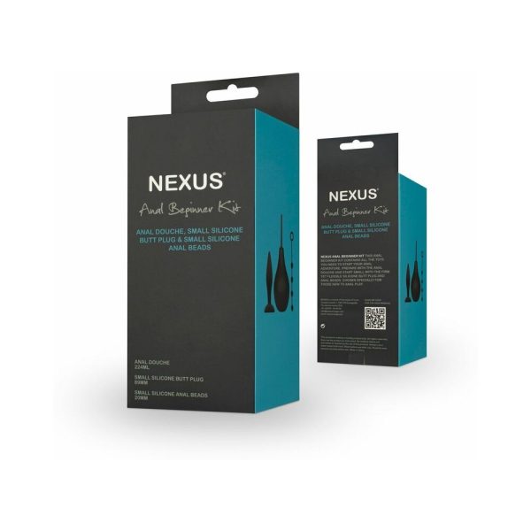 Nexus Anal Beginner Kit with Douche, Silicone Beads, Small Silicone Butt Plug Black - Image 2