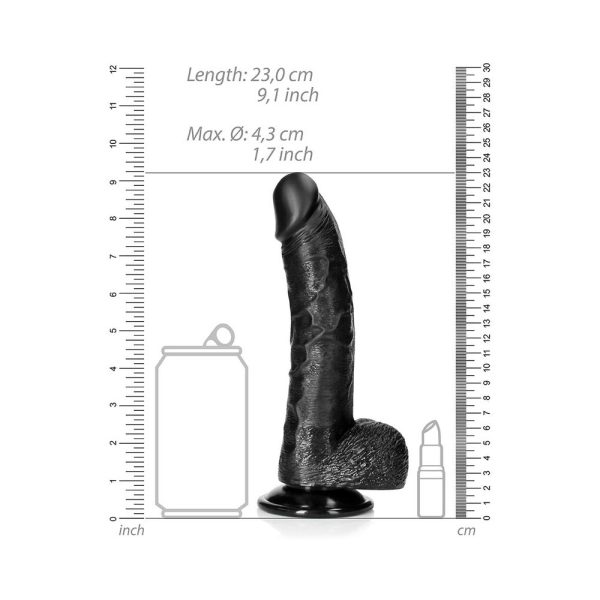 RealRock Realistic 8 in. Curved Dildo With Balls and Suction Cup Black - Image 6