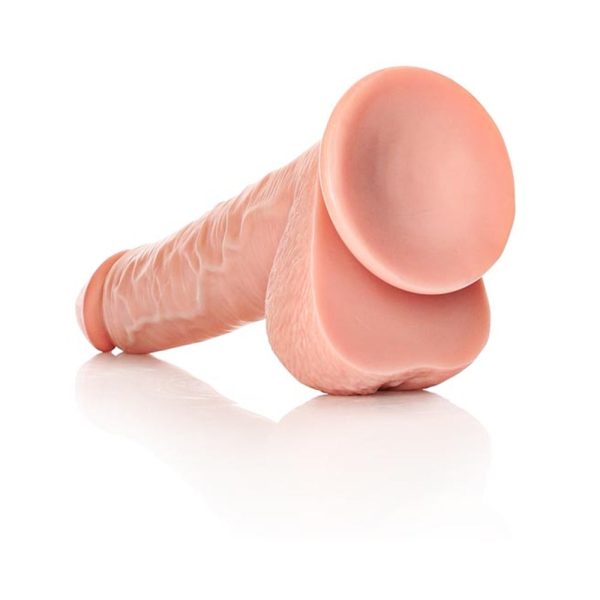 RealRock Realistic 12 in. Straight Dildo With Balls and Suction Cup Beige - Image 5