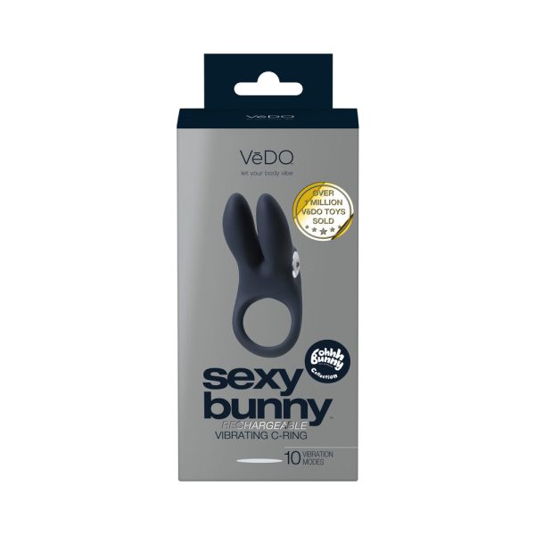 VeDO Sexy Bunny Rechargeable Vibrating C-Ring Black Pearl - Image 5