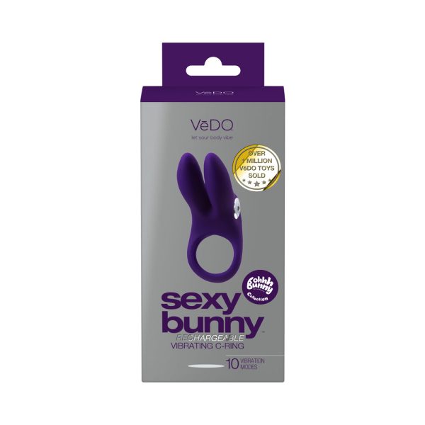 VeDO Sexy Bunny Rechargeable Vibrating C-Ring Deep Purple - Image 5