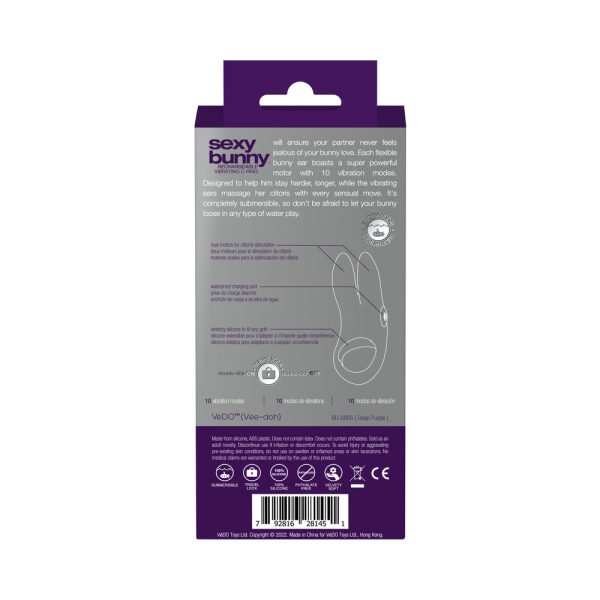VeDO Sexy Bunny Rechargeable Vibrating C-Ring Deep Purple - Image 8