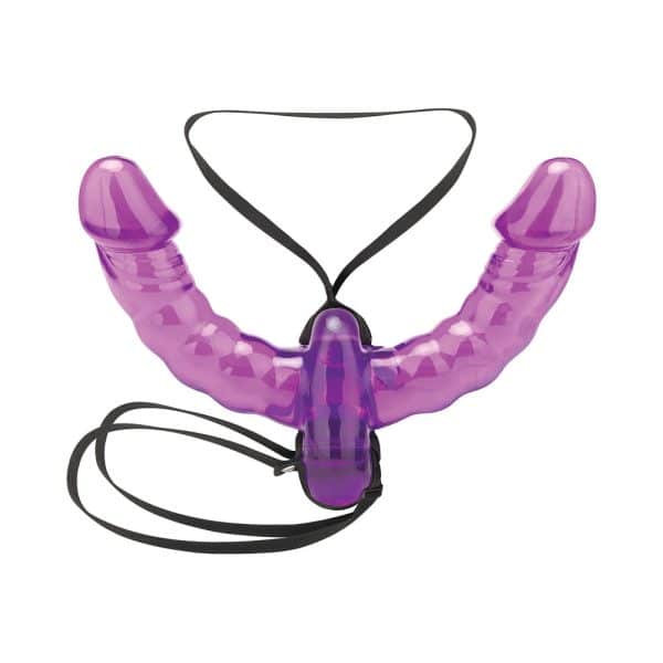 Lux Fetish Pleasure for 2 Double-Ended Strap-On Vibrating Double Dildo Purple - Image 2