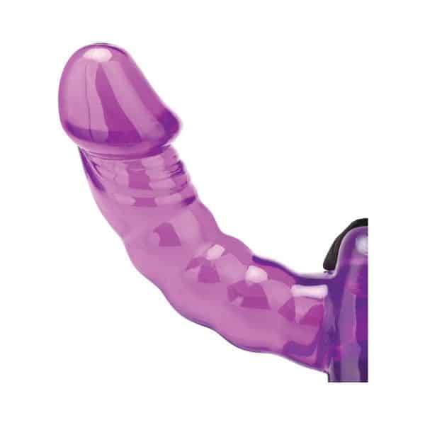 Lux Fetish Pleasure for 2 Double-Ended Strap-On Vibrating Double Dildo Purple - Image 4