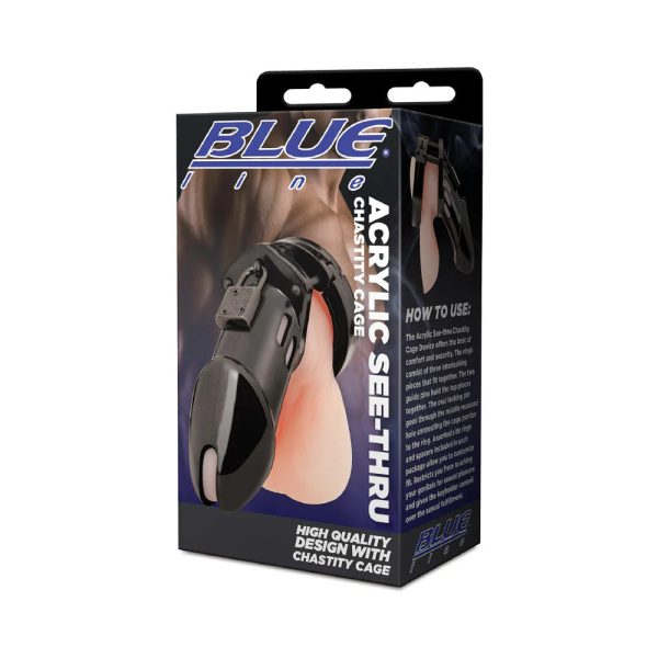 Blue Line Acrylic Chastity Cage Black - Image 5