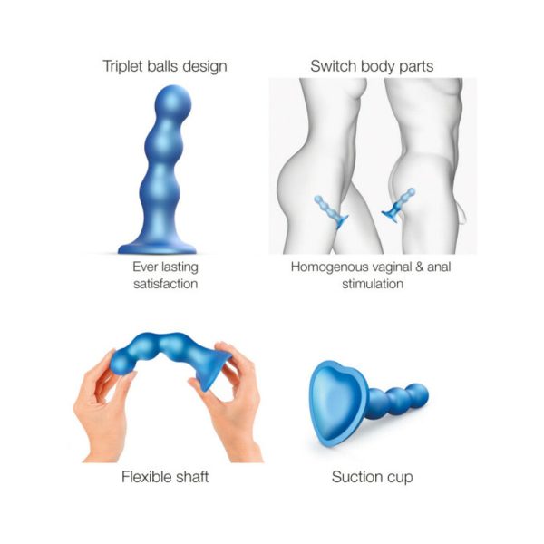 Strap-On-Me Hybrid Collection Silicone Dildo Plug Balls Metallic Blue X-Large - Image 4