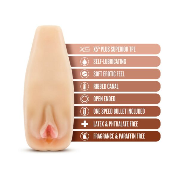 M Elite Soft + Wet Natasha Vagina Stroker with Bullet Vibrator Beige - Image 5