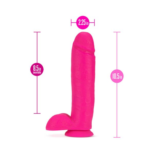 Neo 10 in. Dual Density Dildo with Balls Neon Pink - Image 7