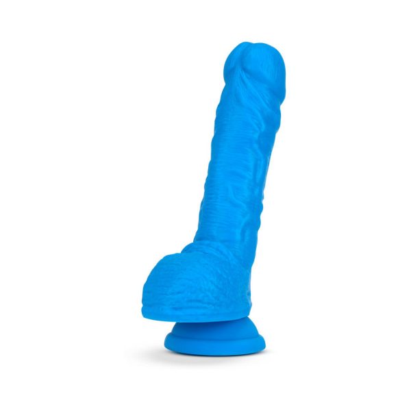 Neo 9 in. Dual Density Dildo with Balls Neon Blue - Image 2