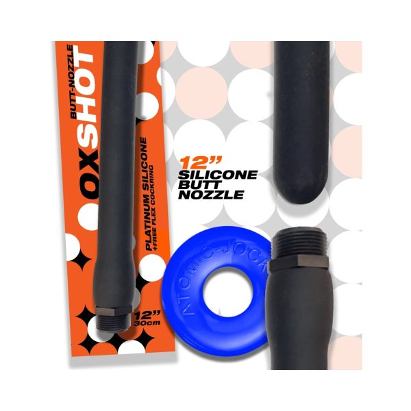 Oxballs Oxshot Butt Nozzle Shower Hose 12 in. + Flex Cockring Black - Image 2