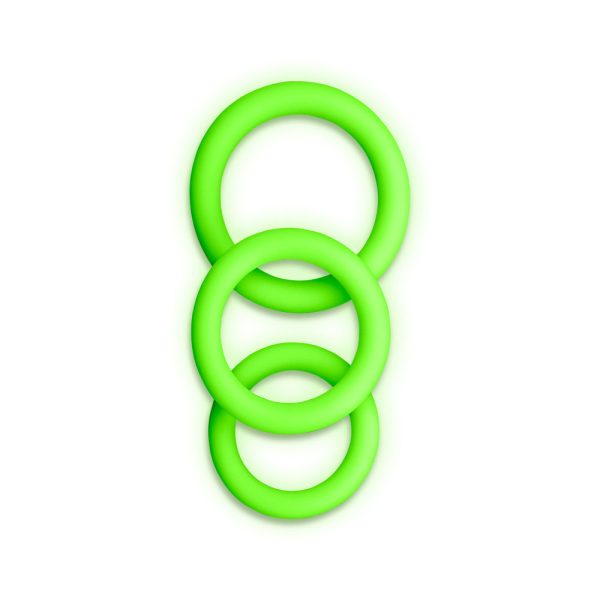 Ouch! Glow in the Dark 3-Piece Silicone Cockring Set Neon Green - Image 2