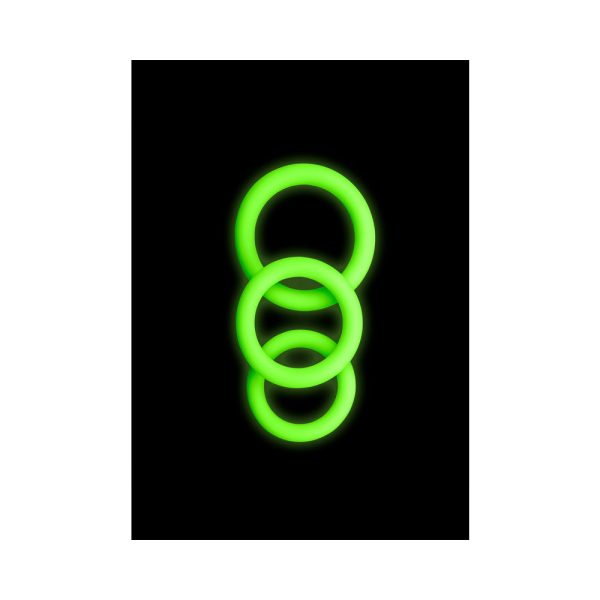 Ouch! Glow in the Dark 3-Piece Silicone Cockring Set Neon Green - Image 3