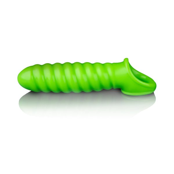 Ouch! Glow in the Dark Swirl Stretchy 6.2 in. Penis Sleeve Neon Green - Image 2