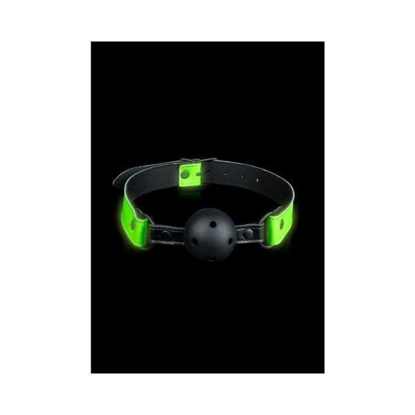 Ouch! Glow in the Dark Bonded Leather Breathable Ball Gag Neon Green - Image 2
