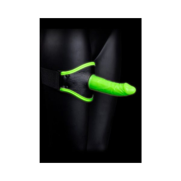 Ouch! Glow in the Dark Thigh Strap-On Harness With 5 in. Silicone Dildo Neon Green - Image 2