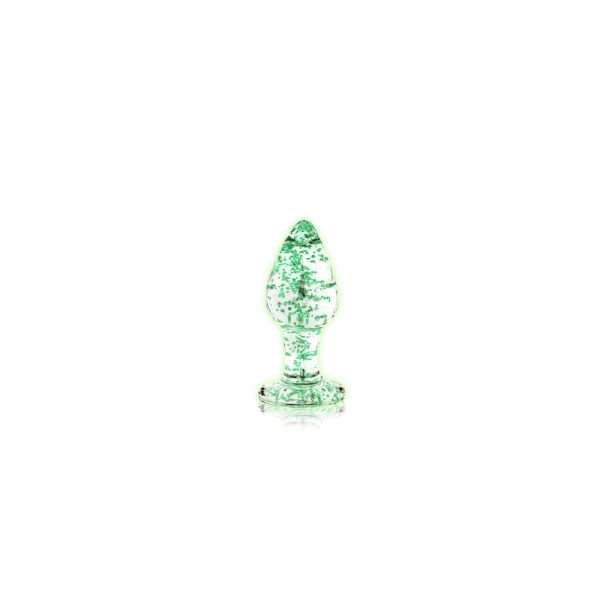 Ouch! Glow in the Dark Glass Anal Plug Clear/Green Small - Image 2