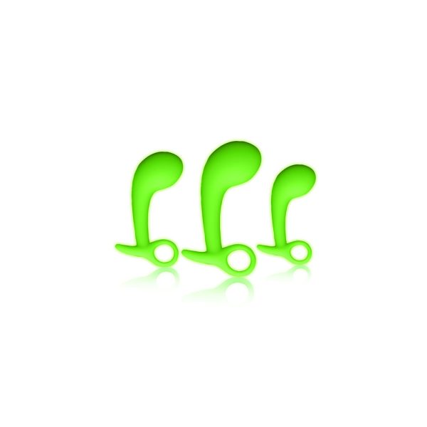 Ouch! Glow in the Dark Prostate Kit 3-Piece Anal Plug Set Neon Green - Image 2