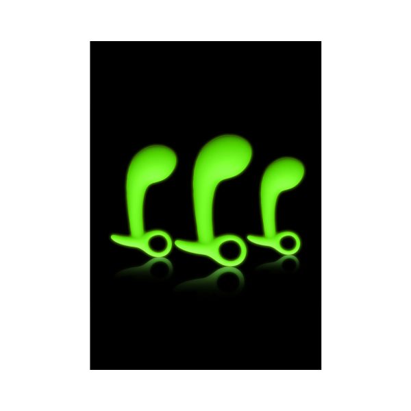 Ouch! Glow in the Dark Prostate Kit 3-Piece Anal Plug Set Neon Green - Image 3