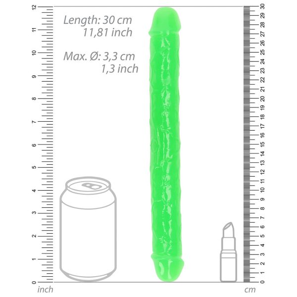 RealRock Glow in the Dark Double Dong 12 in. Dual-Ended Dildo Neon Green - Image 6