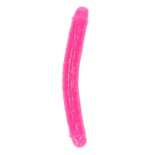 RealRock Glow in the Dark Double Dong 12 in. Dual-Ended Dildo Neon Pink - Image 2