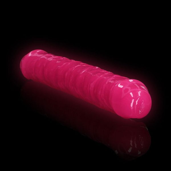 RealRock Glow in the Dark Double Dong 12 in. Dual-Ended Dildo Neon Pink - Image 5