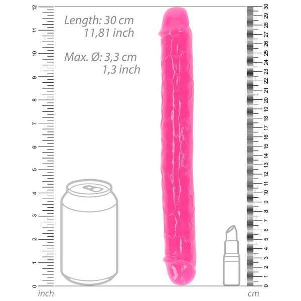 RealRock Glow in the Dark Double Dong 12 in. Dual-Ended Dildo Neon Pink - Image 6