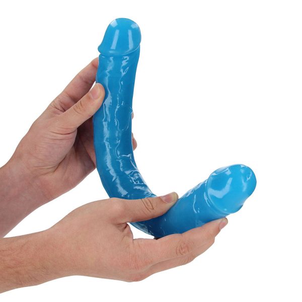 RealRock Glow in the Dark Double Dong 15 in. Dual-Ended Dildo Neon Blue - Image 3