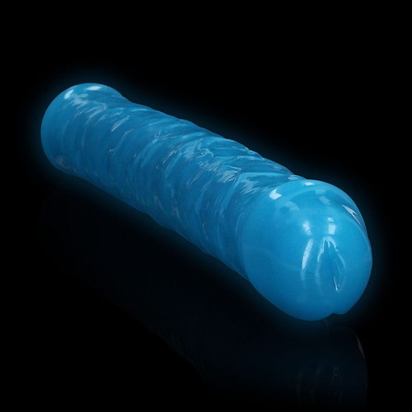 RealRock Glow in the Dark Double Dong 15 in. Dual-Ended Dildo Neon Blue - Image 5