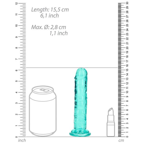 RealRock Crystal Clear Straight 6 in. Dildo Without Balls Turquoise - Image 7