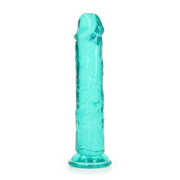 RealRock Crystal Clear Straight 7 in. Dildo Without Balls Turquoise - Image 2