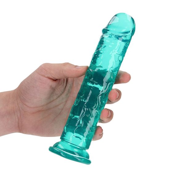 RealRock Crystal Clear Straight 7 in. Dildo Without Balls Turquoise - Image 6