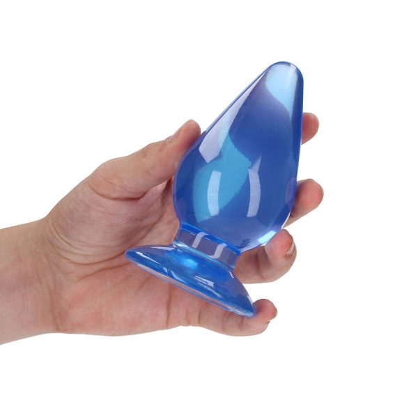 RealRock Crystal Clear 4.5 in. Anal Plug Blue - Image 4