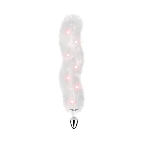 Foxy Tail Light Up Faux Fur Butt Plug With Multicolored Light Pattern White - Image 2