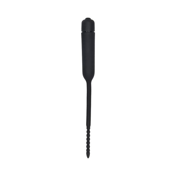 Ouch! Urethral Sounding Silicone Vibrating Bullet Plug With Beaded Tip Black 5.5 mm - 7 mm - Image 2