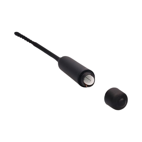Ouch! Urethral Sounding Silicone Vibrating Bullet Plug With Beaded Tip Black 5.5 mm - 7 mm - Image 4