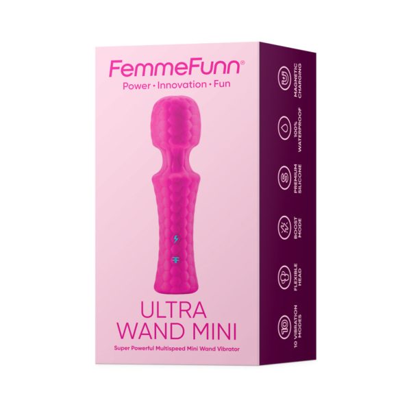 FemmeFunn Ultra Wand Mini Rechargeable Flexible Textured Silicone Vibrator Pink - Image 2