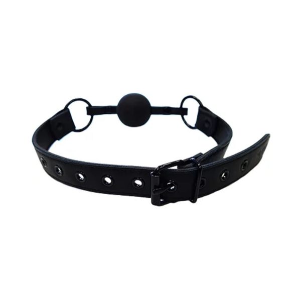 Rouge Leather Ball Gag Black with Black Accessories - Image 2