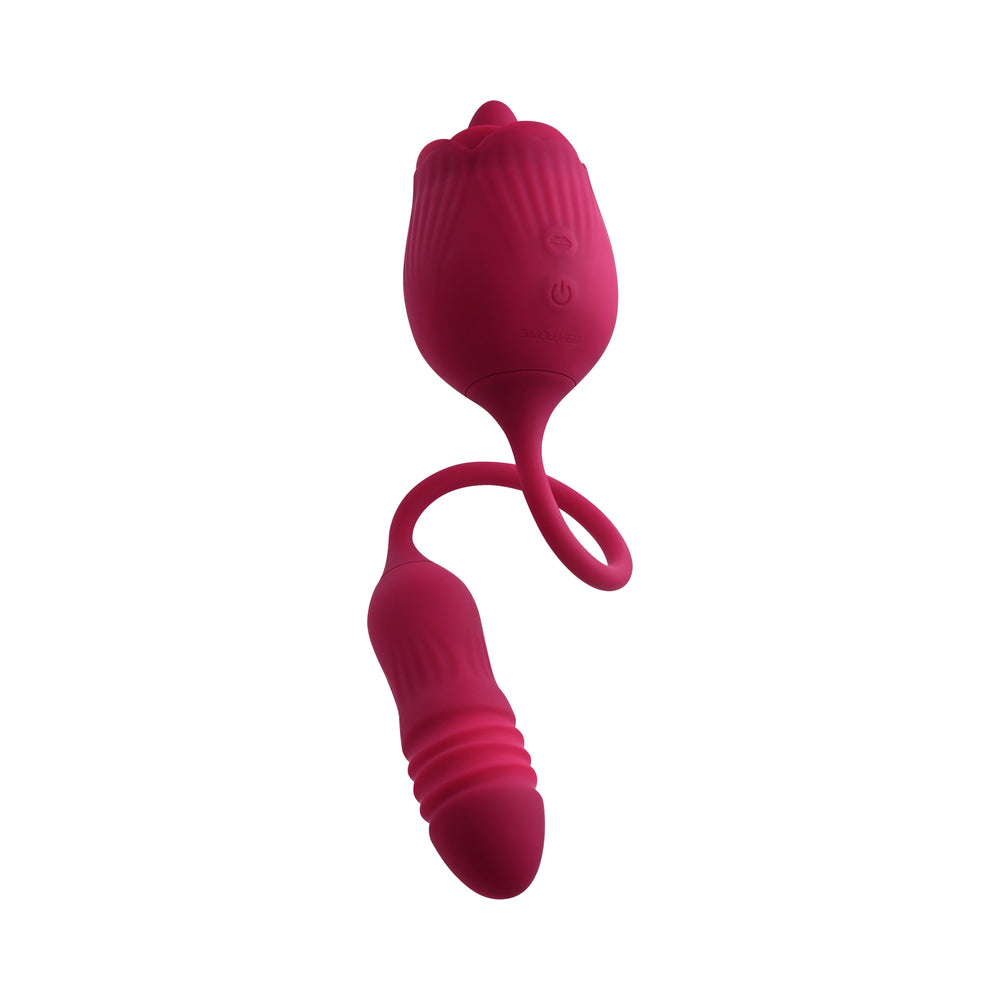 Evolved Wild Rose Rechargeable Dual-Ended Silicone Thrusting Egg & Flicking Tongue Vibrator Red - Image 2