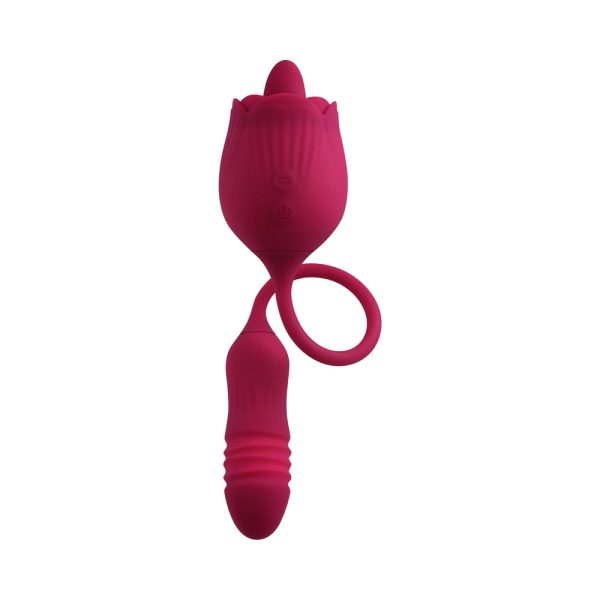 Evolved Wild Rose Rechargeable Dual-Ended Silicone Thrusting Egg & Flicking Tongue Vibrator Red - Image 6