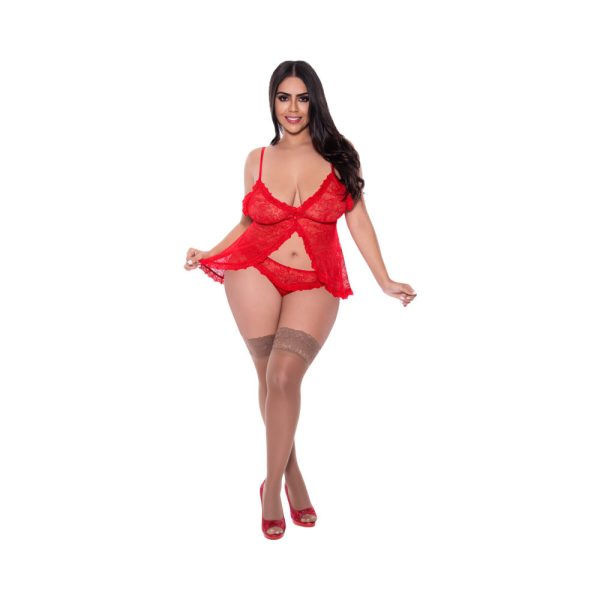 Magic Silk Ooh La Lace Babydoll & Split-Crotch Panty Set Red Queen - Image 4